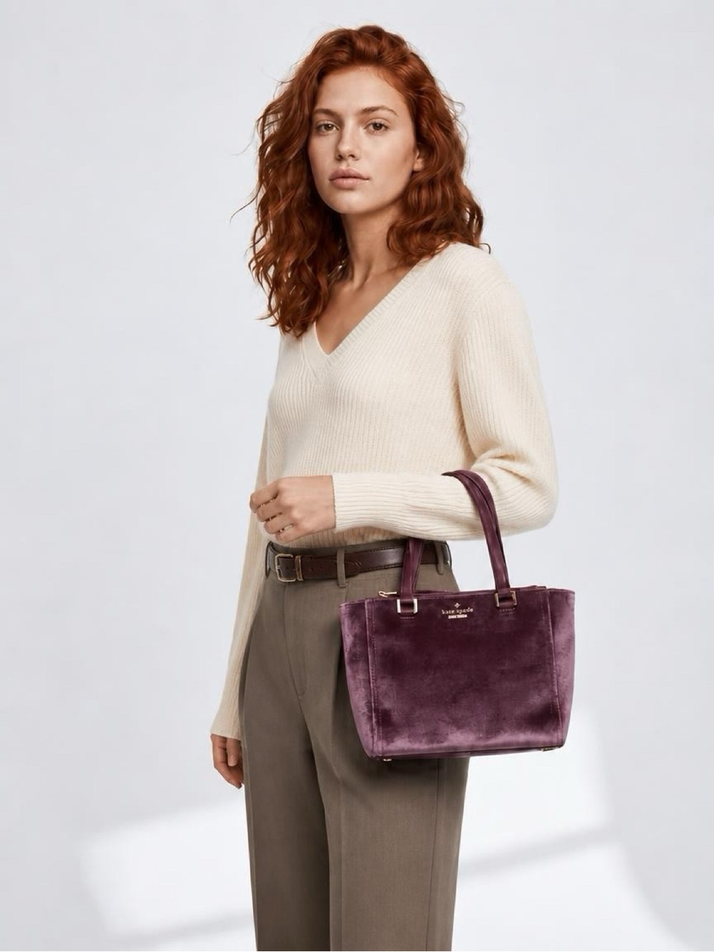 kate spade💜Plum Velvet Top-Handle Satchel with Gold Hardware - Picture 3 of 11